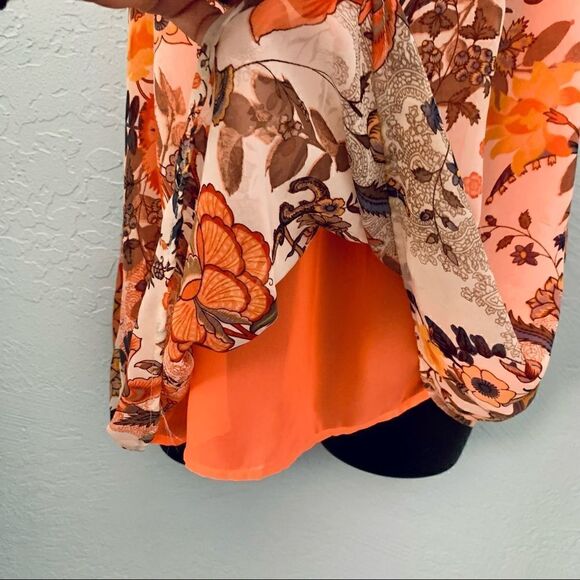 a.gain Tangerine Orange & Cream Floral Open Back Tank Top Size Medium - Picture 4 of 12